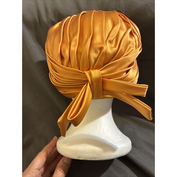 Vintage 1960 Golden Satin Pleated Turban Hat Union Made USA - Picture 4 of 12